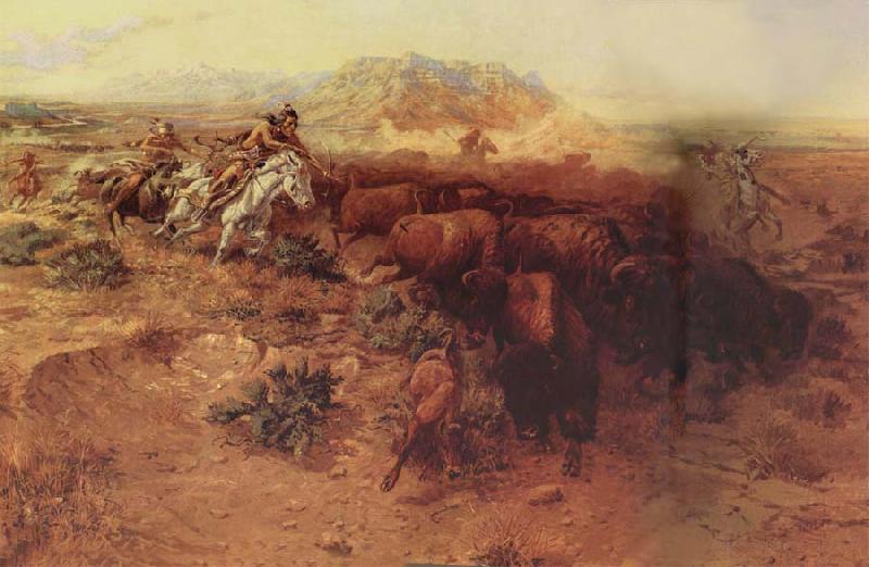 Charles M Russell The Buffalo hunt oil painting image